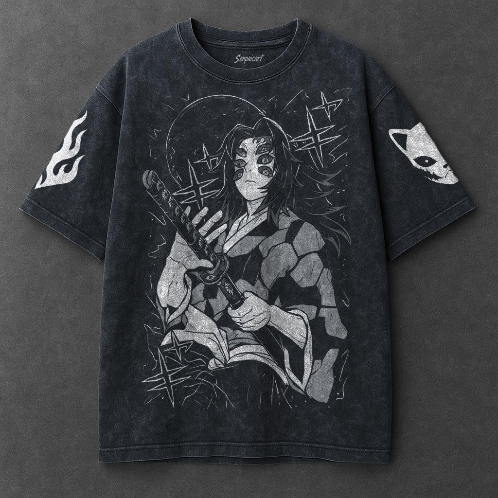 Demon Slayer Premium Roomy Navy Blue Washed T-Shirt