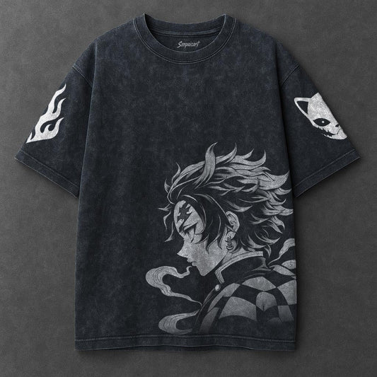 Demon Slayer Premium Effortless Navy Blue Washed T-Shirt
