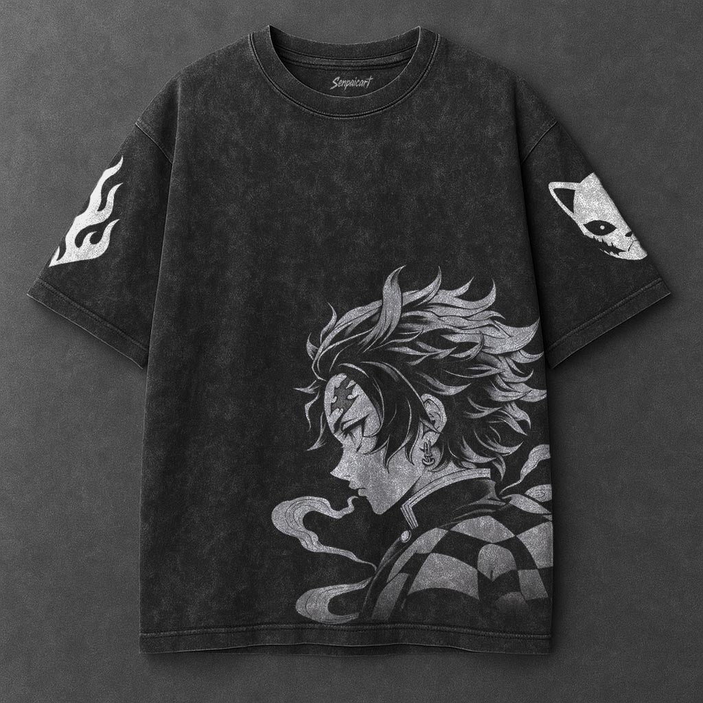 Demon Slayer Premium Casual Black Washed T-Shirt