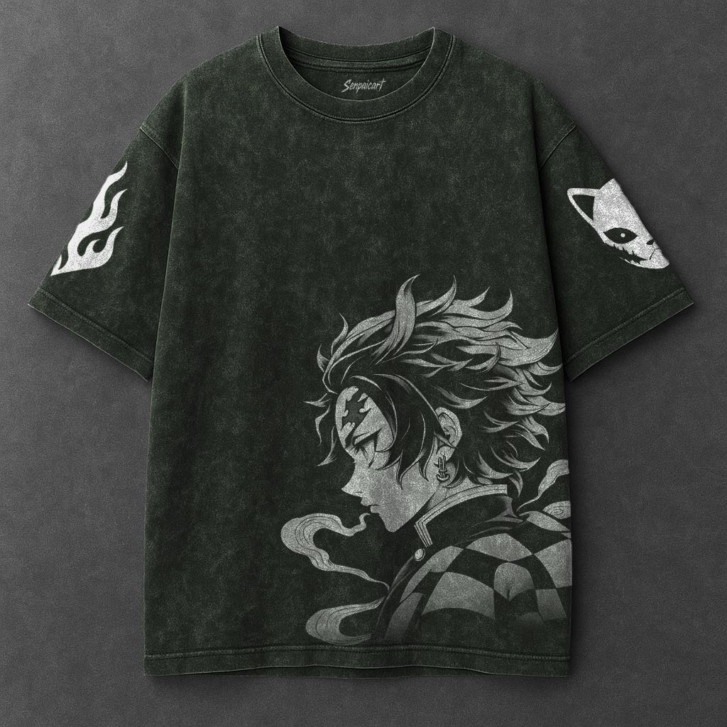 Demon Slayer Premium Drapey Vintage Green Washed T-Shirt