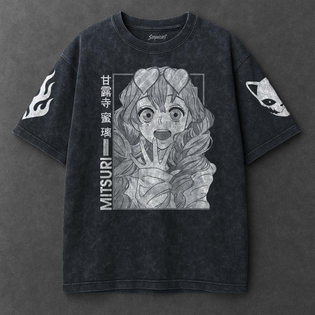 Demon Slayer Premium Oversized Navy Blue Washed T-Shirt