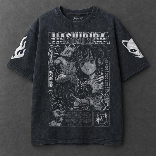 Demon Slayer Premium Slouchy Navy Blue Washed T-Shirt