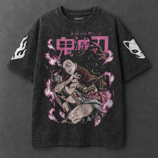 Demon Slayer Premium Drapey Black Washed T-Shirt