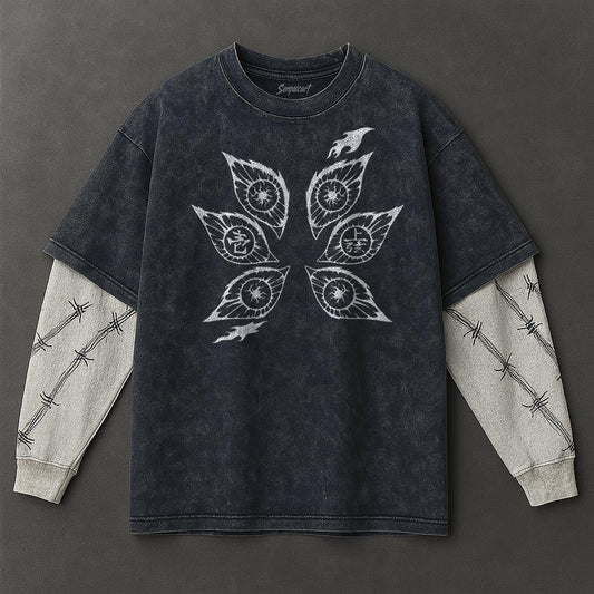 Demon Slayer Premium Cozy Double Sleeves Blue Washed T-Shirt