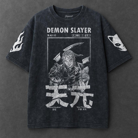 Demon Slayer Premium Cozy Navy Blue Washed T-Shirt