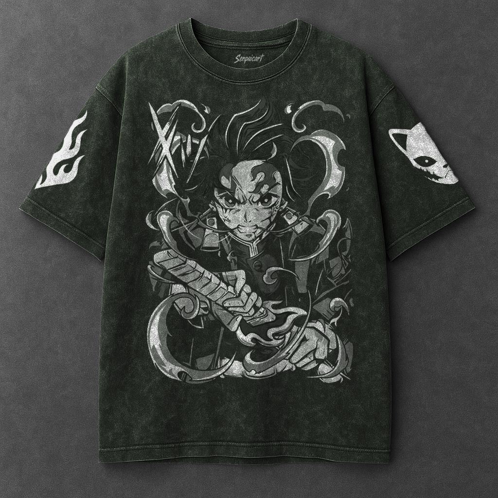 Demon Slayer Premium Oversized Vintage Green Washed T-Shirt