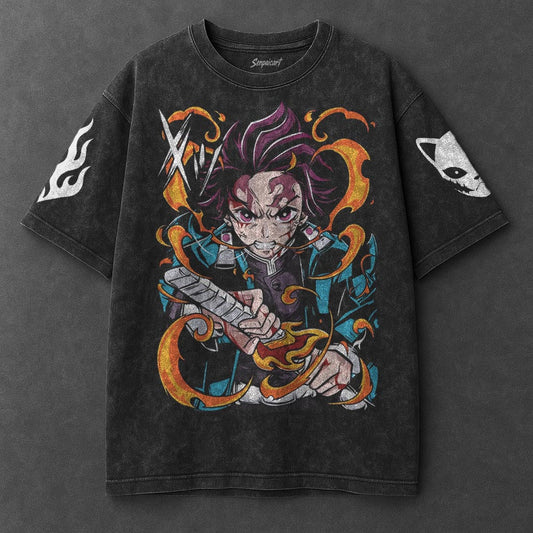 Demon Slayer Premium Slouchy Black Washed T-Shirt