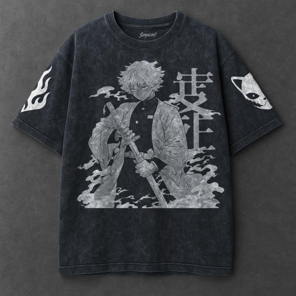 Demon Slayer Premium Lightweight Navy Blue Washed T-Shirt