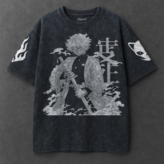 Demon Slayer Premium Lightweight Navy Blue Washed T-Shirt
