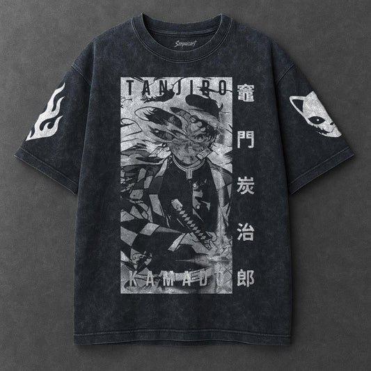 Demon Slayer Premium Flowy Navy Blue Washed T-Shirt