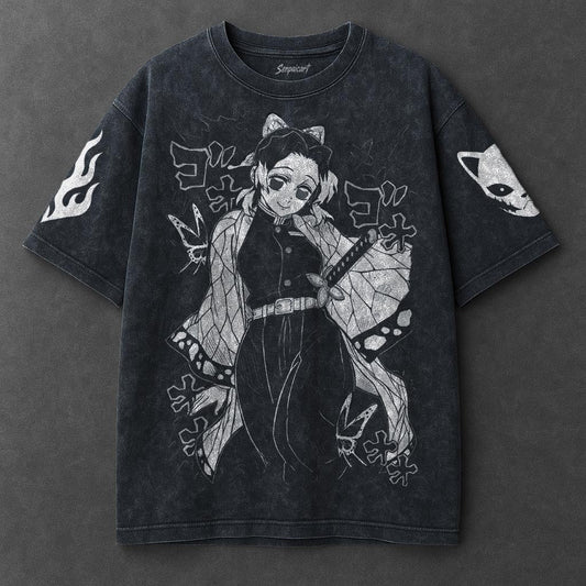 Demon Slayer Premium Soft Navy Blue Washed T-Shirt
