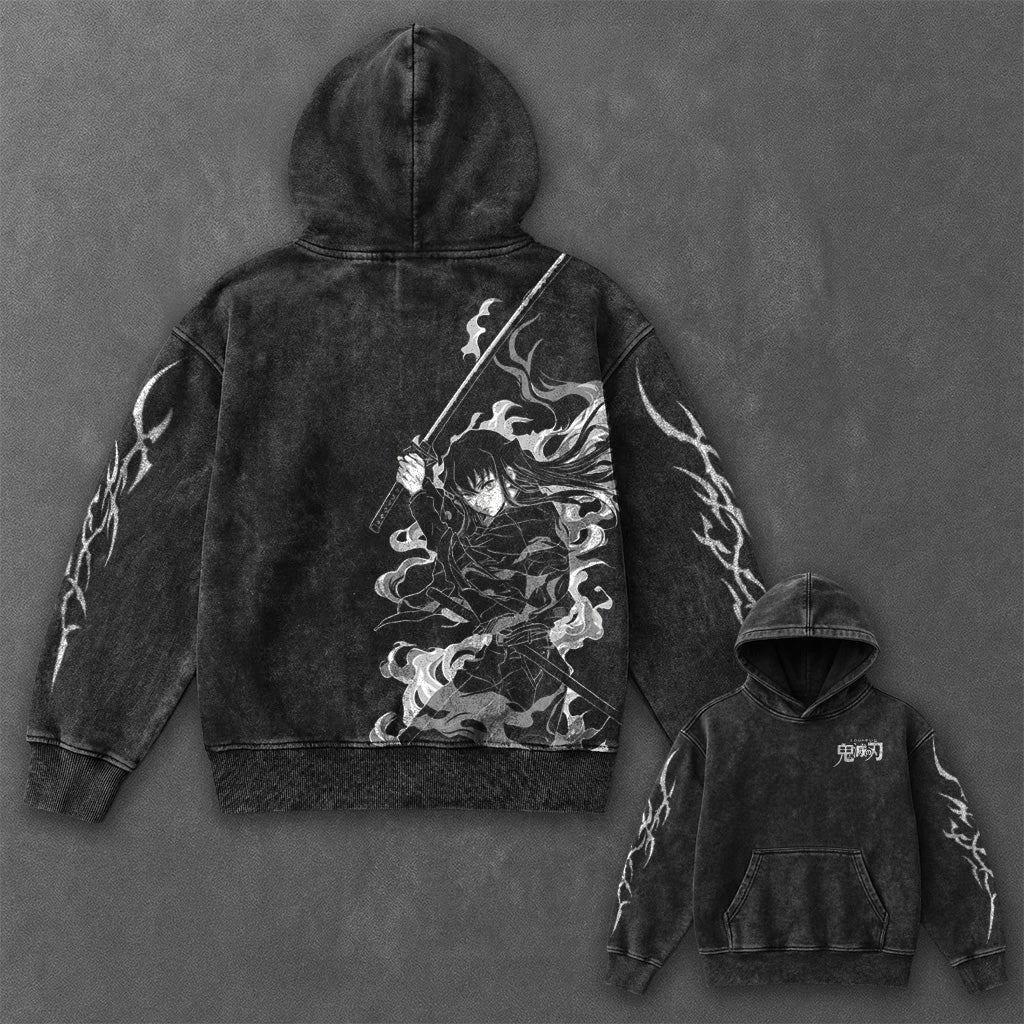 Demon Slayer Essential Oversized Black Washed Hoodie