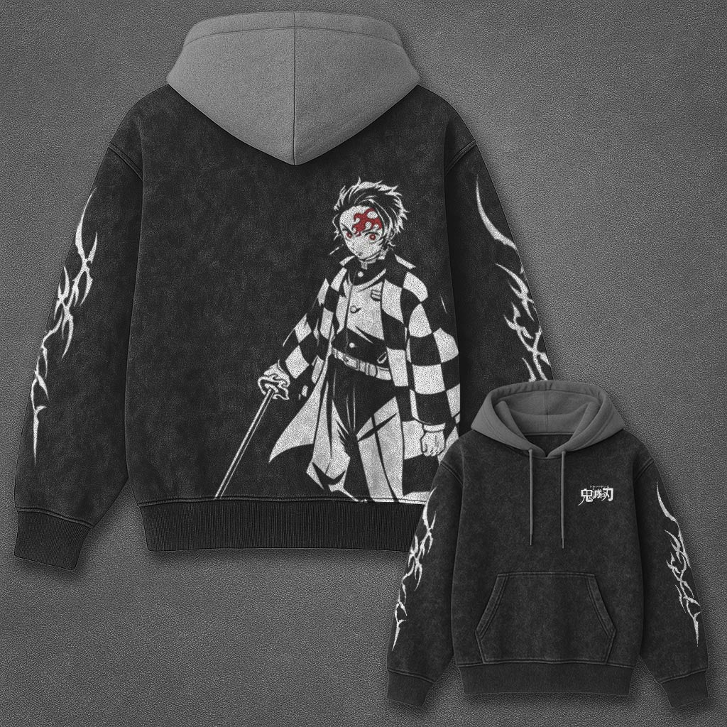 Demon Slayer Essential Timeless Black and Grey Washed Hoodie