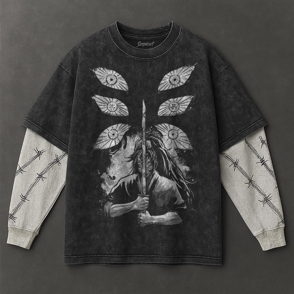 Demon Slayer Essential Premium Black Double Sleeves Washed Hoodie