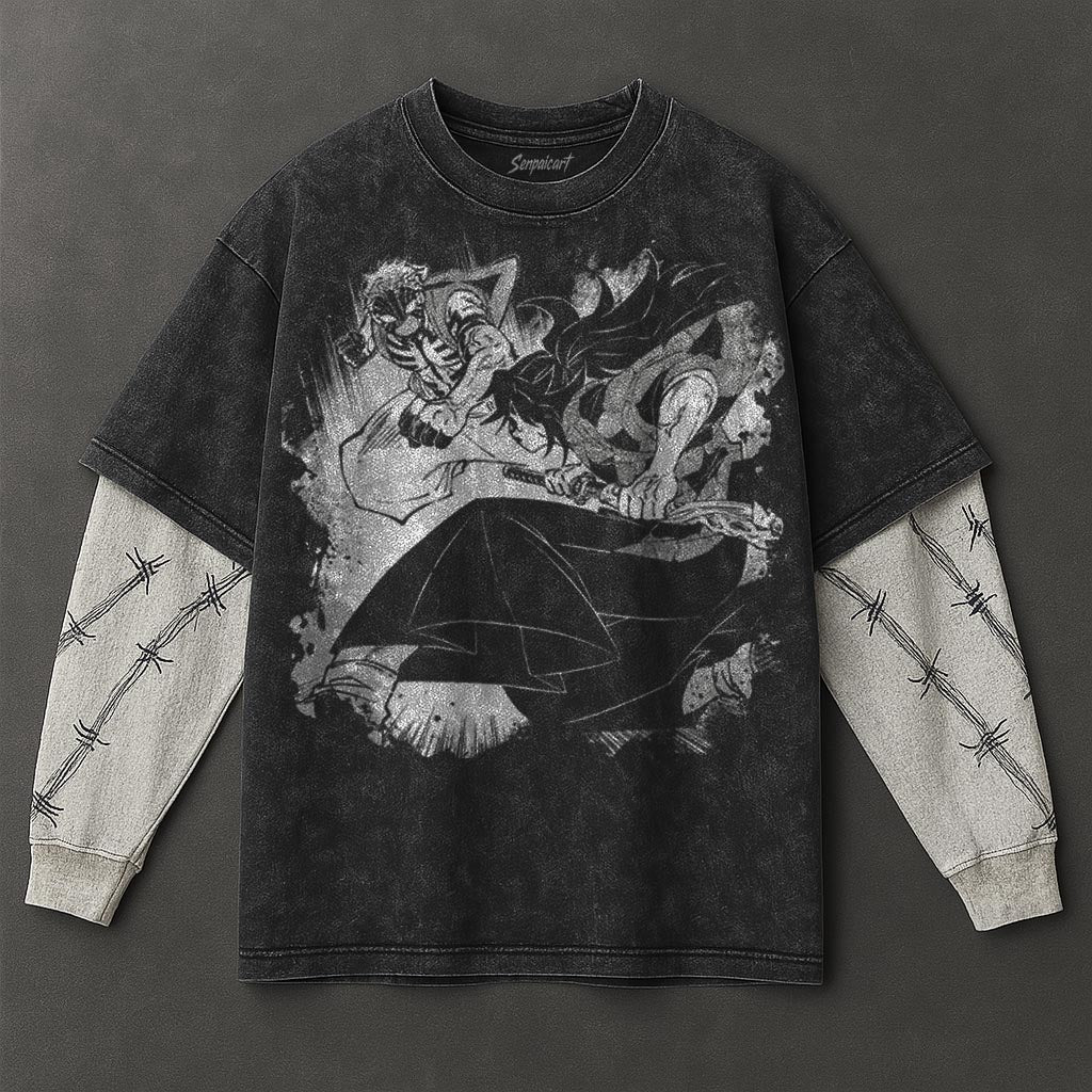 Demon Slayer Essential Timeless Black Double Sleeves Washed Hoodie