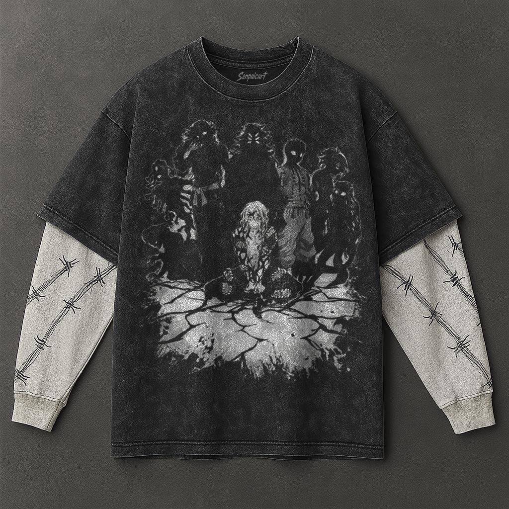 Demon Slayer Essential Modern Black Double Sleeves Washed Hoodie