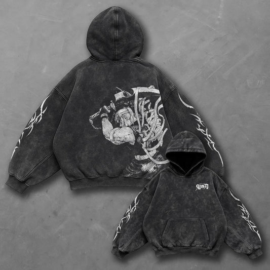 Demon Slayer Oversized Bold Black Washed Hoodie