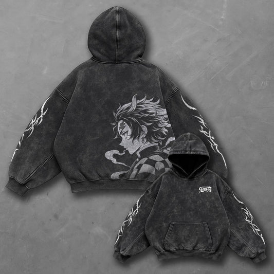 Demon Slayer Oversized Essential Black Washed Hoodie