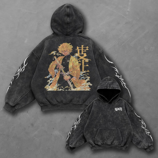 Demon Slayer Oversized Premium Black Washed Hoodie