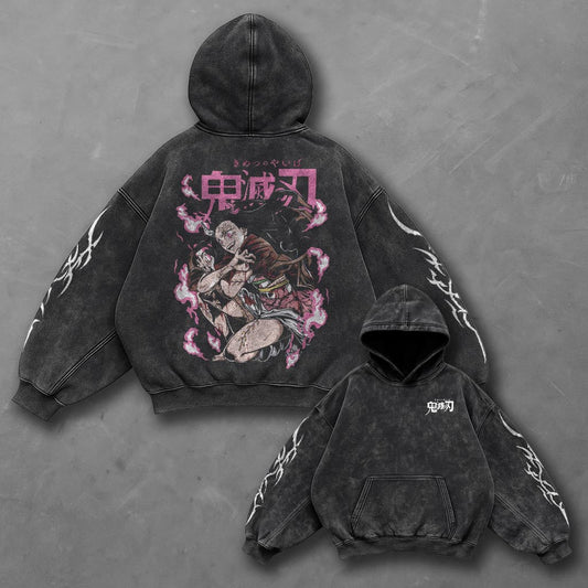 Demon Slayer Oversized Signature Black Washed Hoodie