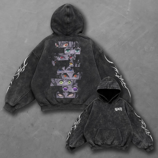 Demon Slayer Oversized Modern Black Washed Hoodie