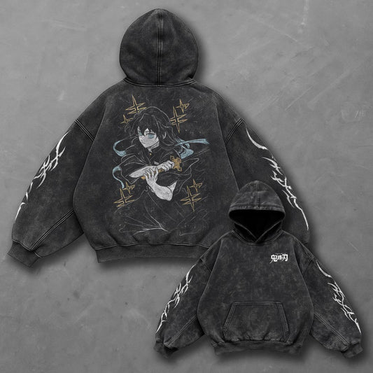 Demon Slayer Oversized Timeless Black Washed Hoodie