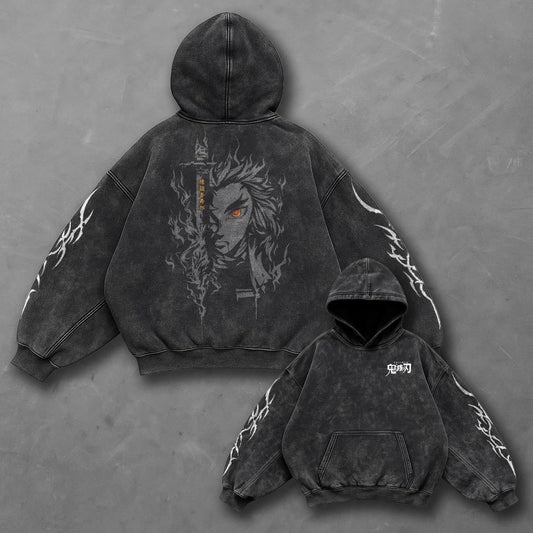 Demon Slayer Oversized Clean Black Washed Hoodie