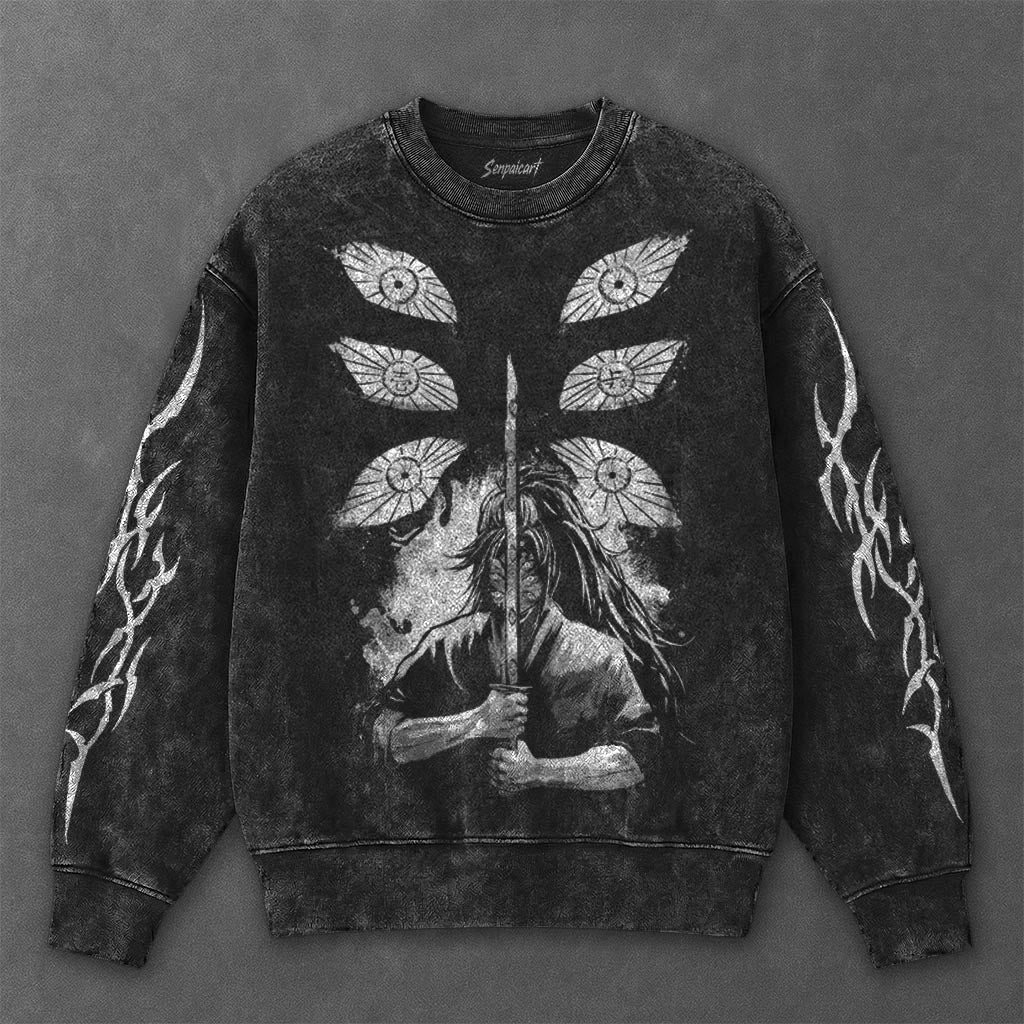 Demon Slayer Essential Oversized Black Washed Sweatshirt