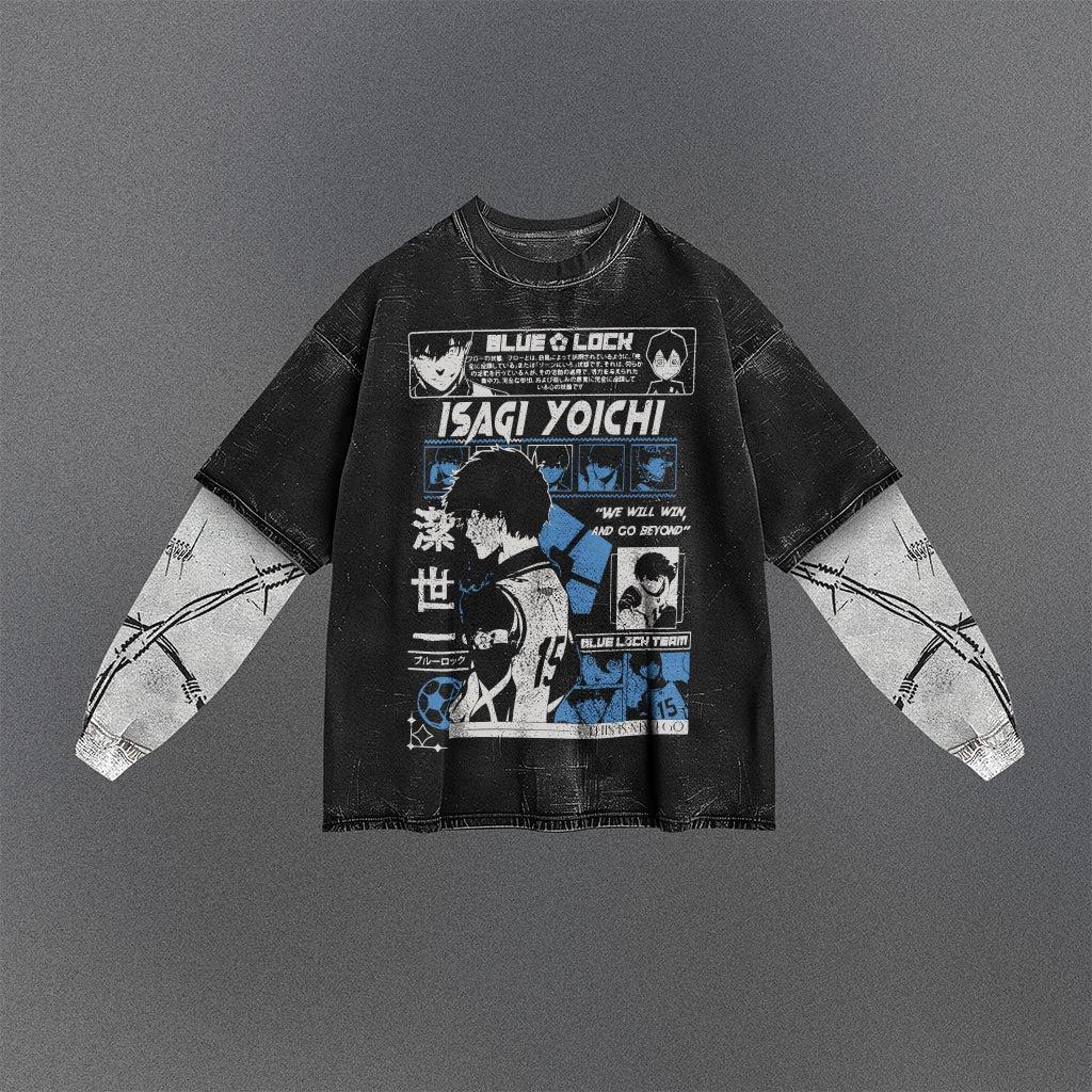 Blue Lock Flowy Double Sleeves Washed T-shirt