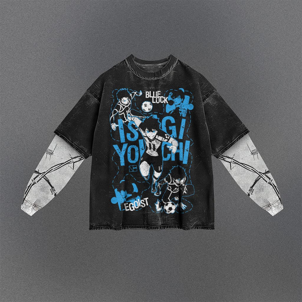 Blue Lock Oversized Double Sleeves Washed T-shirt