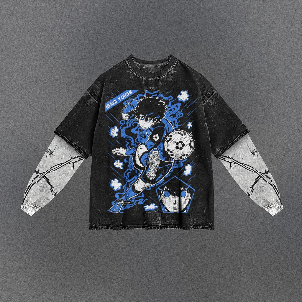 Blue Lock Extended Double Sleeves Washed T-shirt