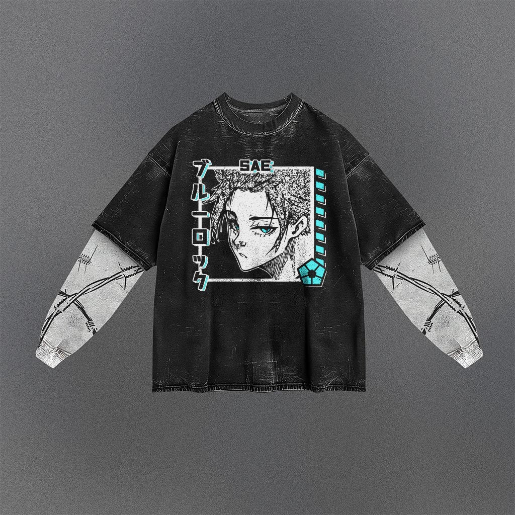 Blue Lock Billowy Double Sleeves Washed T-shirt