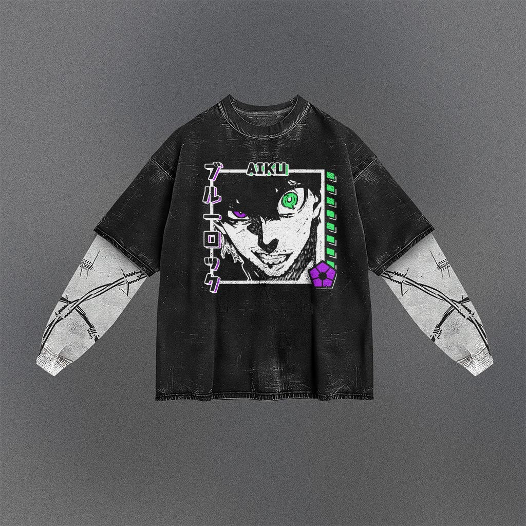 Blue Lock Loose Double Sleeves Washed T-shirt