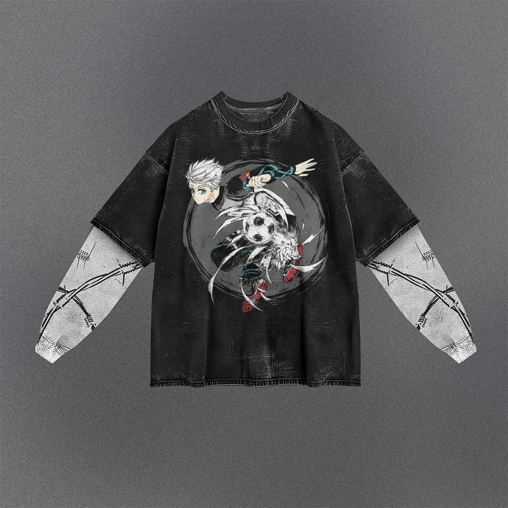 Blue Lock Casual Double Sleeves Washed T-shirt
