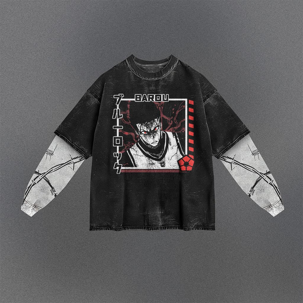 Blue Lock Slouchy Double Sleeves Washed T-shirt