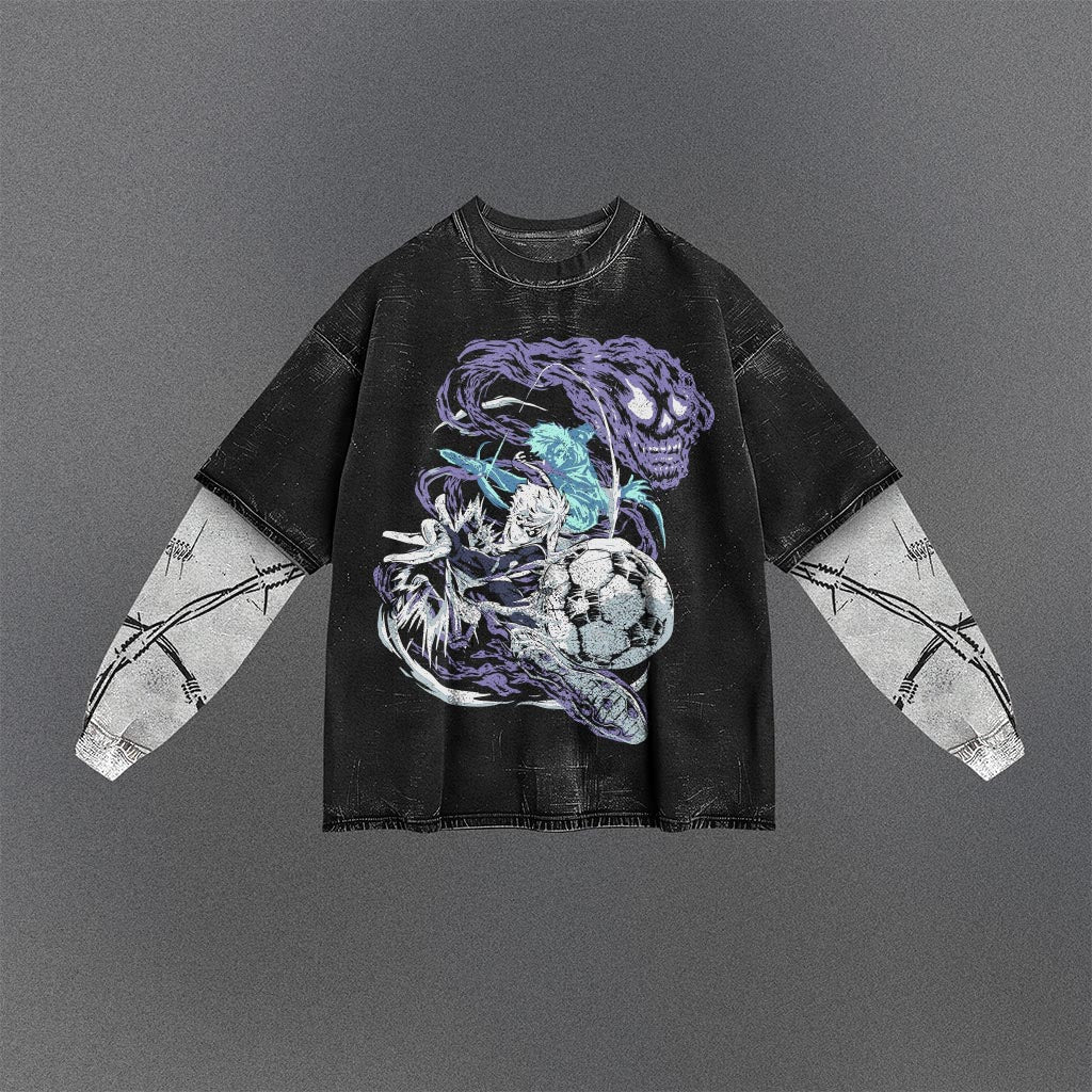 Blue Lock Drapey Double Sleeves Washed T-shirt