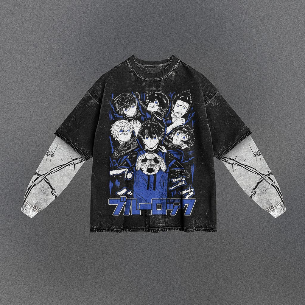 Blue Lock Spacious Double Sleeves Washed T-shirt