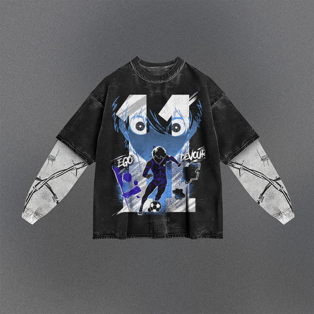Blue Lock Cozy Double Sleeves Washed T-shirt