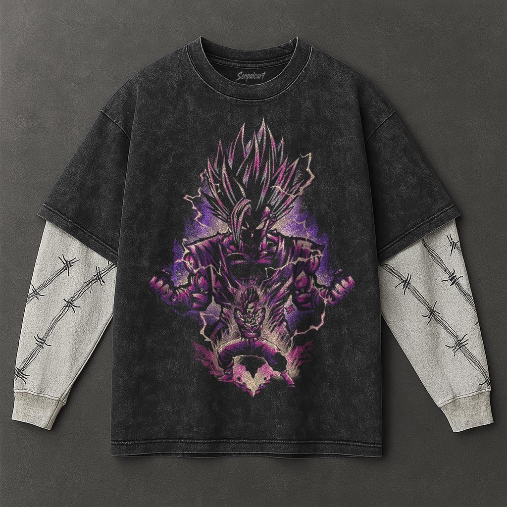 Dragon Ball Spacious Double Sleeves Black Washed T-Shirt