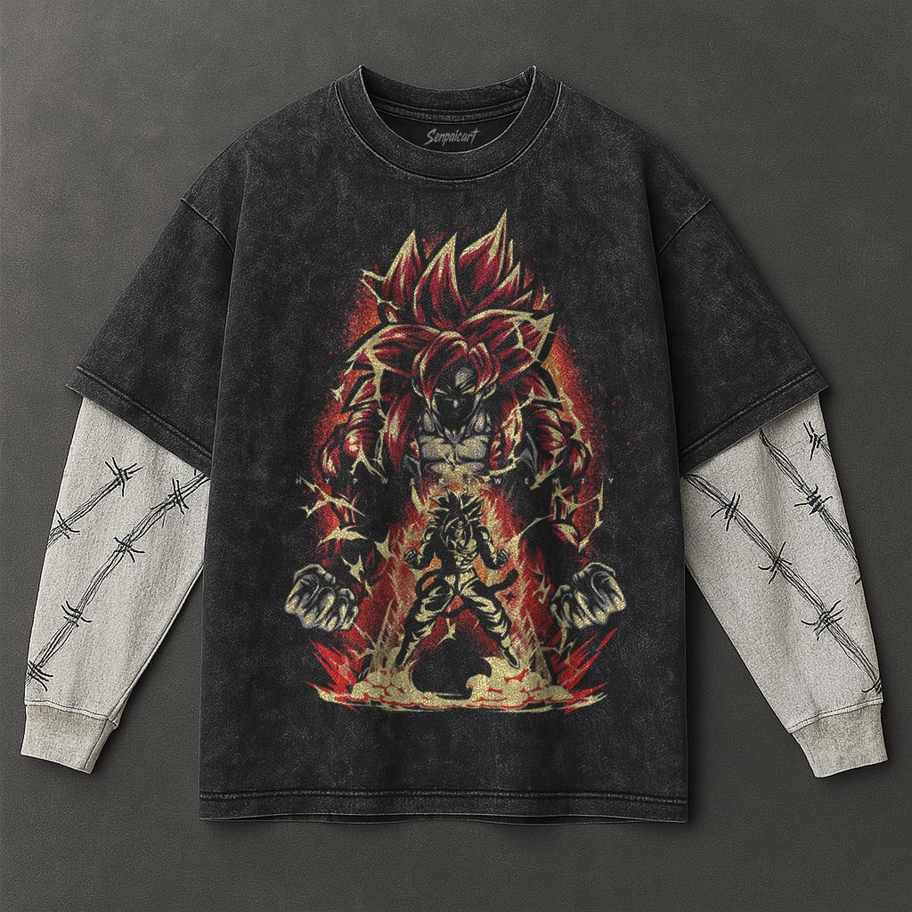 Dragon Ball Roomy Double Sleeves Black Washed T-Shirt