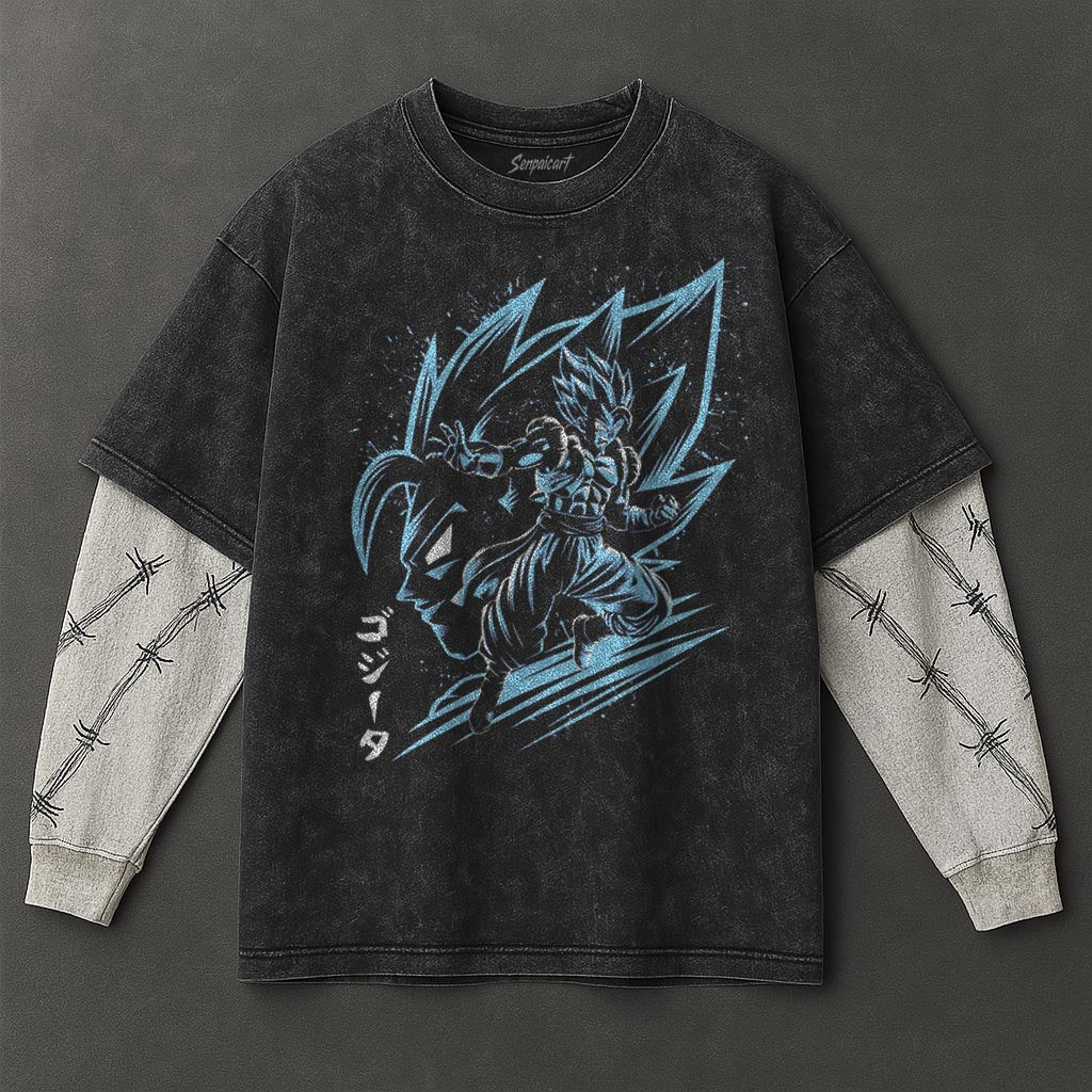 Dragon Ball Casual Double Sleeves Black Washed T-Shirt