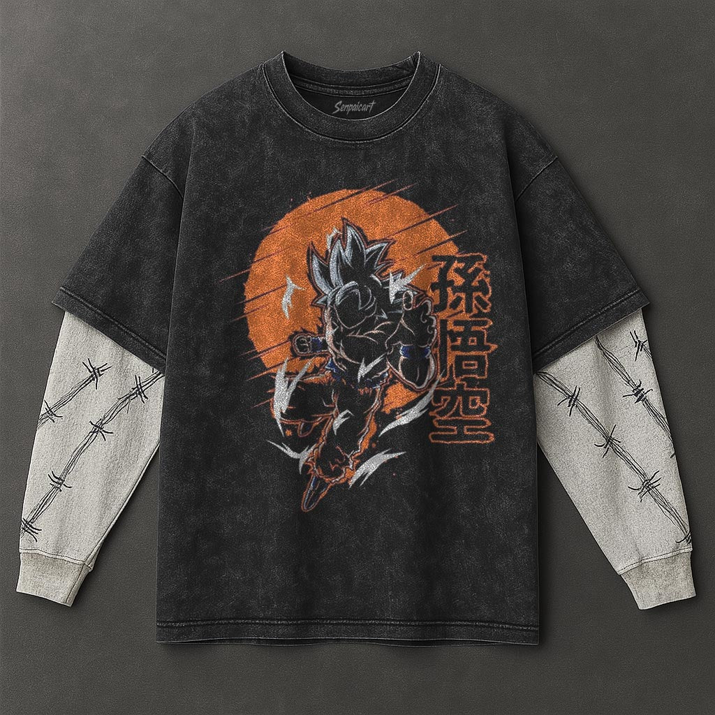 Dragon Ball Versatile Double Sleeves Black Washed T-Shirt