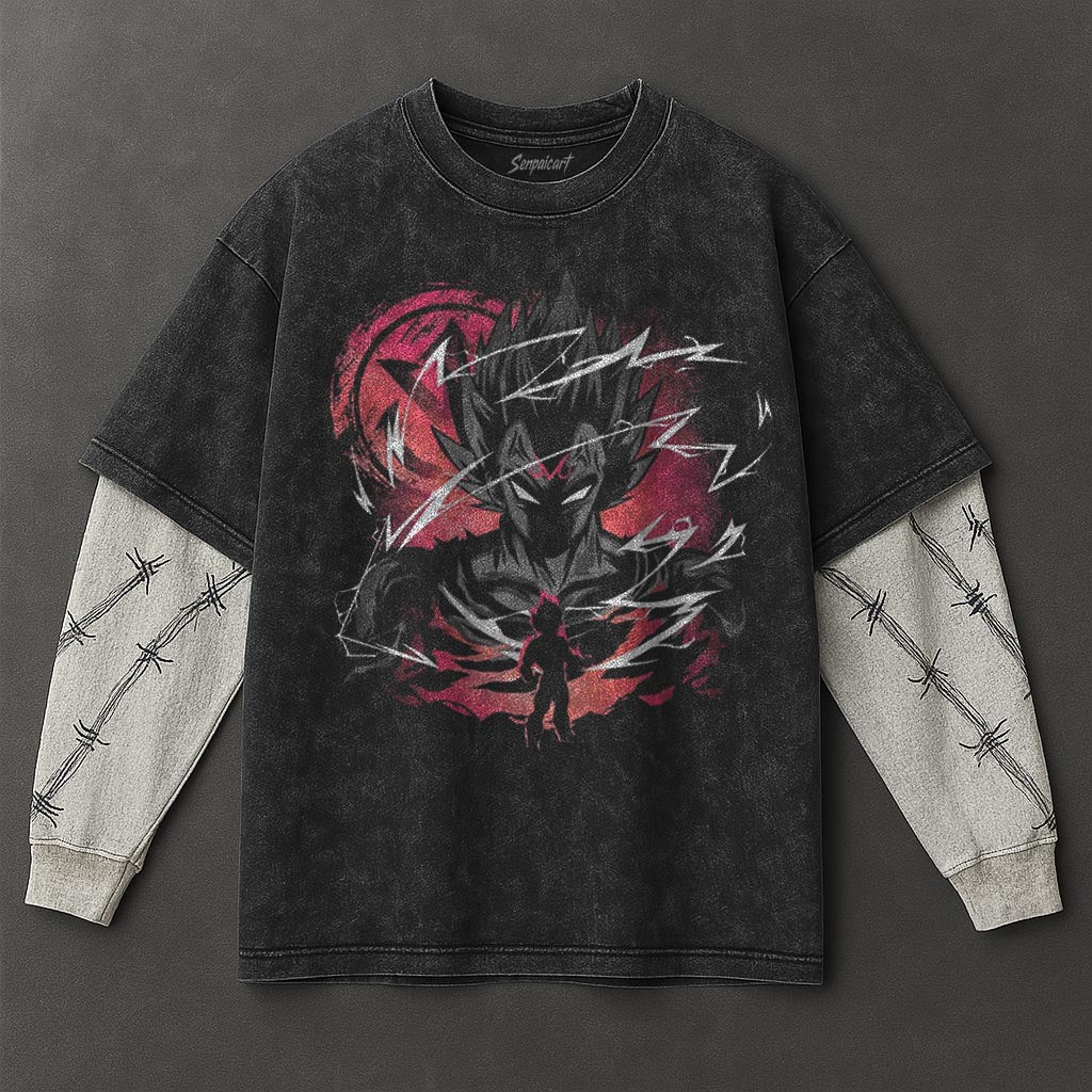 Dragon Ball Trendy Double Sleeves Black Washed T-Shirt