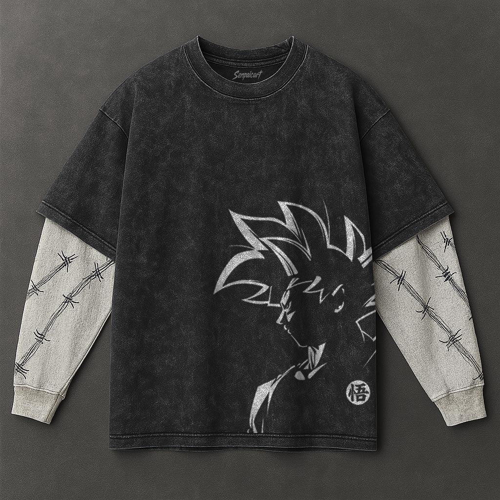 Dragon Ball Easygoing Double Sleeves Black Washed T-Shirt