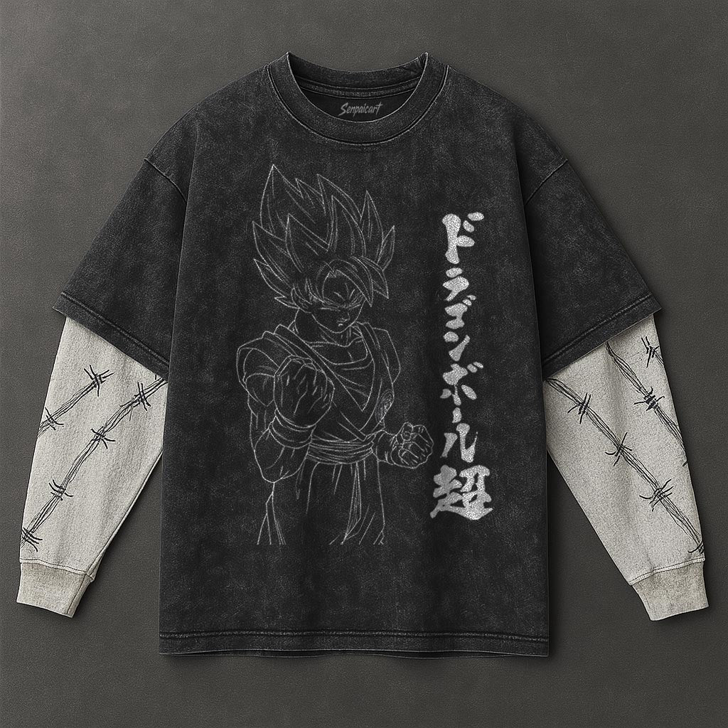 Dragon Ball Modern Double Sleeves Black Washed T-Shirt