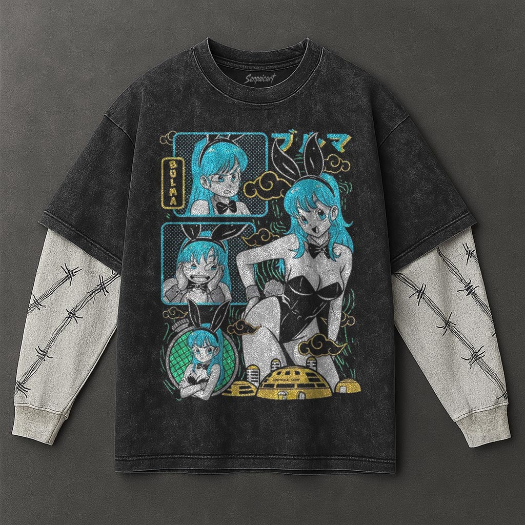 Dragon Ball Cozy Double Sleeves Black Washed T-Shirt