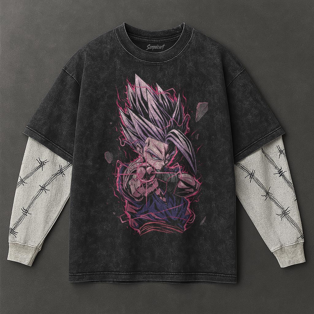Dragon Ball Effortless Double Sleeves Black Washed T-Shirt