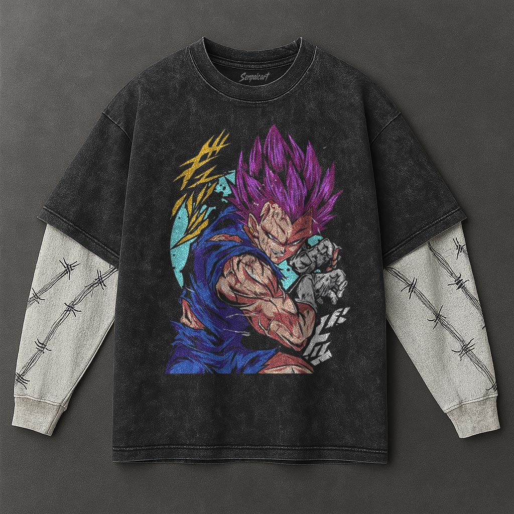 Dragon Ball Breezy Double Sleeves Black Washed T-Shirt