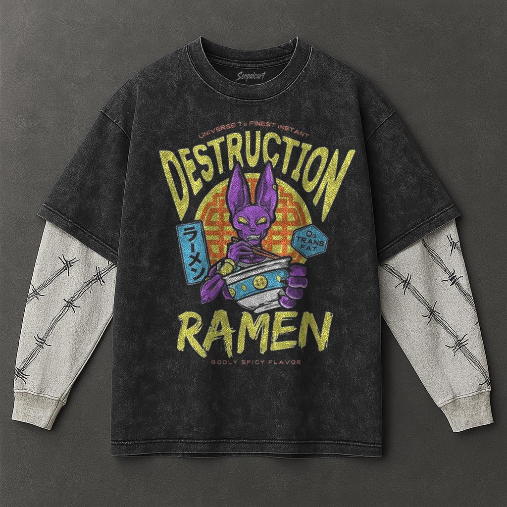 Dragon Ball Extended Double Sleeves Black Washed T-Shirt