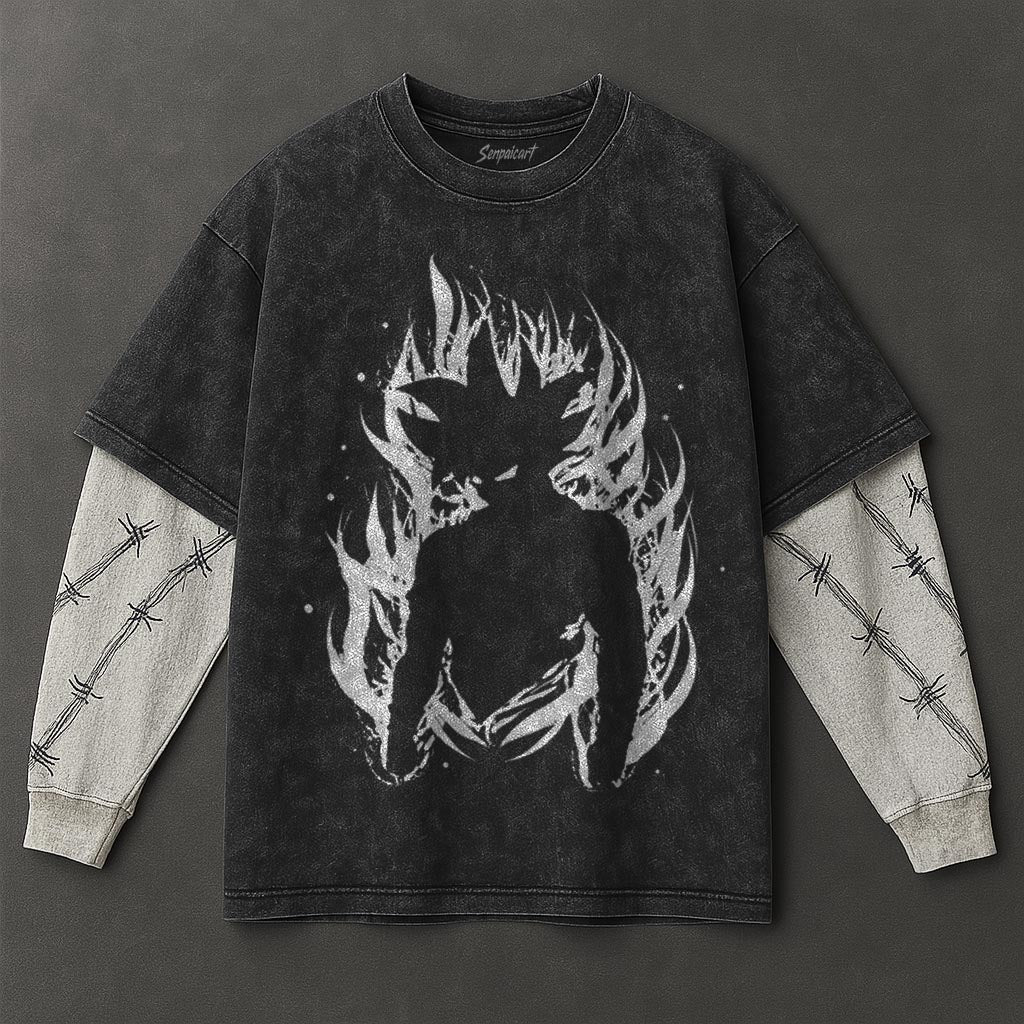 Dragon Ball Unfitted Double Sleeves Black Washed T-Shirt